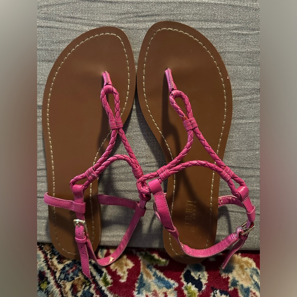 Ralph Lauren pink leather flat sandals